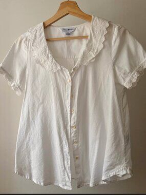 1990s April Cornell Cotton Ruffle Top | Vintage White Blouse